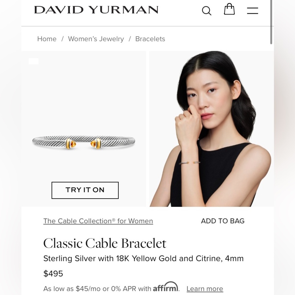 David Yurman Classic Cable Bracelet
Yellow gold and citrine 
OS